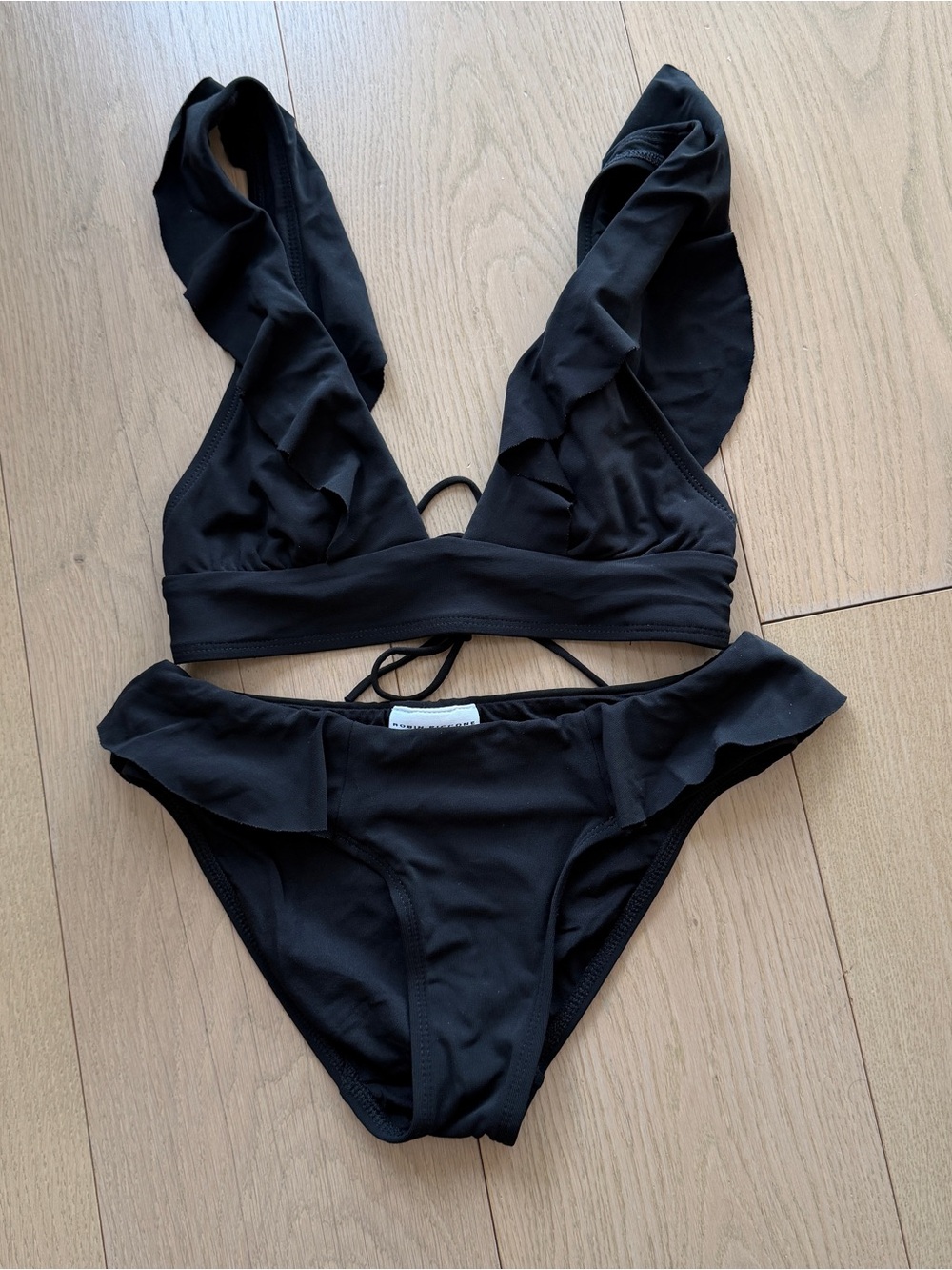 Robin Piccone Black Ruffle-Trim Bikini Set
